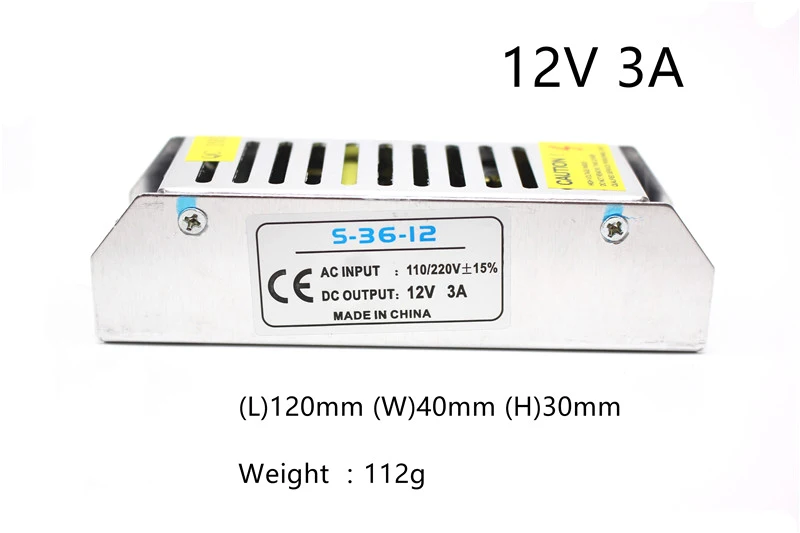 12V 3A 36W Светодиодный источник питания 12 В вольт постоянного тока 12 В светодиодный драйвер 12 В адаптер питания 12 В трансформаторы для освещения Светодиодный драйвер trafo 36 Вт 100 Вт - Цвет: 12V 3A 36W