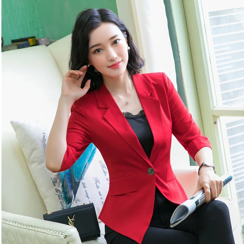 Весенне летние элегантные красные блейзер для бизнес леди и куртки пальто