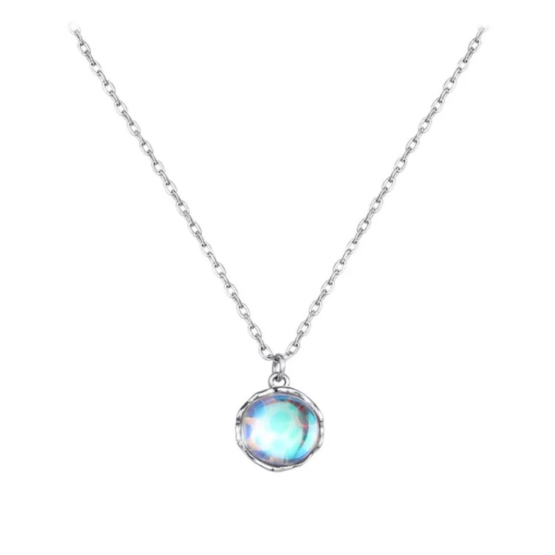 

WYEAIIR Light Blue Crystal Ball Simple Sweet Student Literature Gift 925 Sterling Silver Clavicle Chain Female Necklace