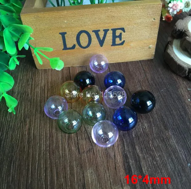 

Freeshipping! 200pcs 16*4mm with hole Coloful Round Ball Glass Bubble Wish Bottle DIY Glass Vial Pendant jewelry accessory