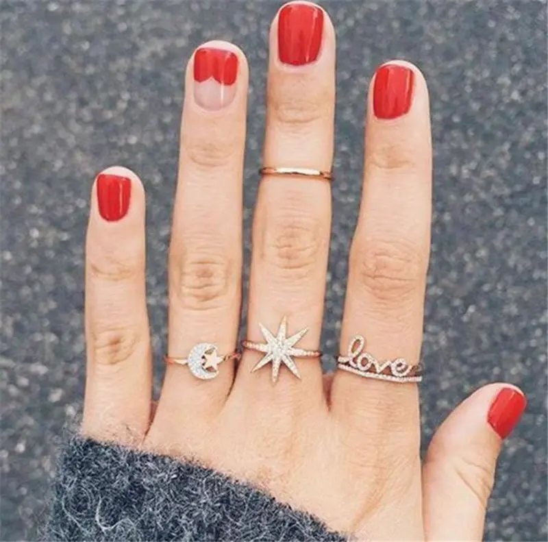 

Bohemia Seaweed Feather Water Drop Eye Shape Ring Set Carved Flower Ancient Silver Color Mosaic Crystal Women Wedding Jewelry