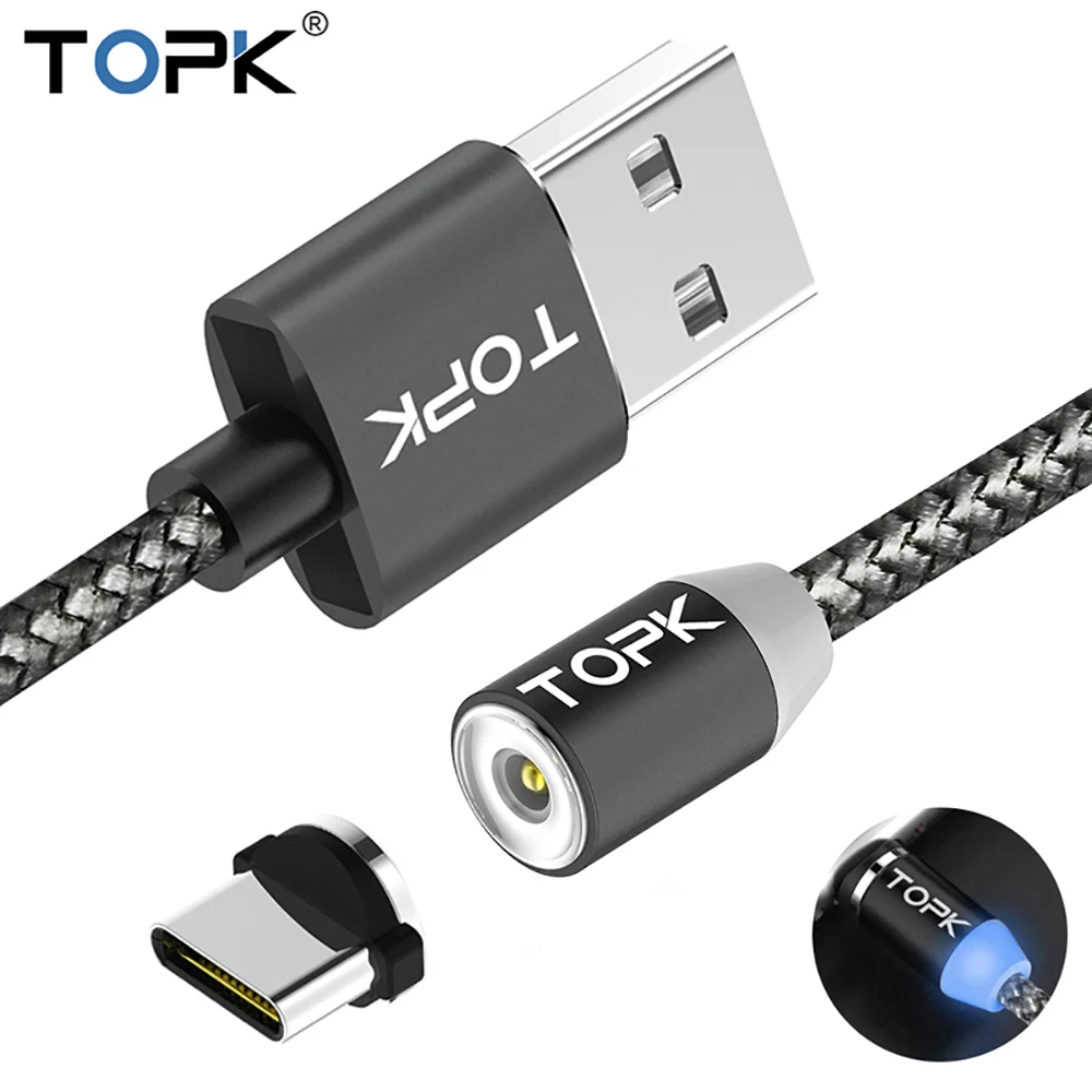 Topk R-Line1 светодиодный Магнитная Тип USB C кабель обновлен Светоотражающий Нейлон