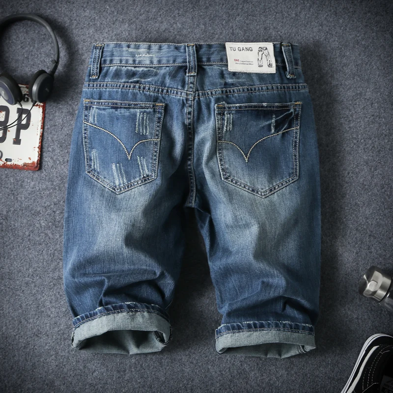 Good Quality Mens Big hole Cotton Denim Shorts Large Size Male Popular youth Preppy style short jeans Boys shorts 42 | Мужская одежда