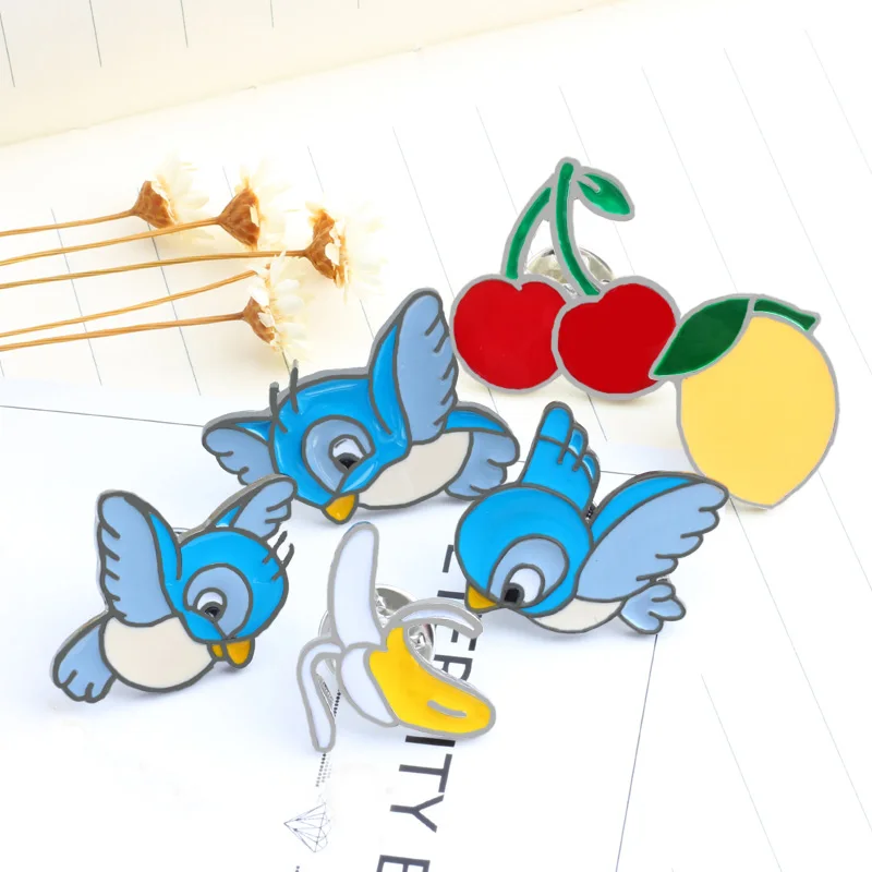 6 Pcs 3~ 6 шт./партия, модная брошь, попугай, кошка, птица, пингвин, панда, ананас, Рождественский милый мультфильм, эмалированная булавка, броши, Металлические Булавки, ювелирные изделия - Окраска металла: 6 Pcs