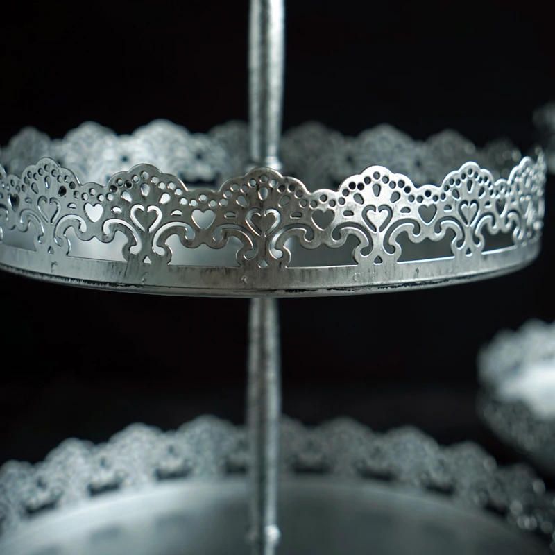 Винтажные серебряные подставки для торта два/три уровня свадебные тарелки