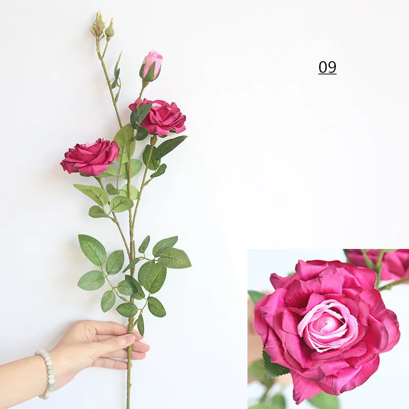 Красочные 3 головки Угловые розы Имитация шелковый цветок для дома гостиной