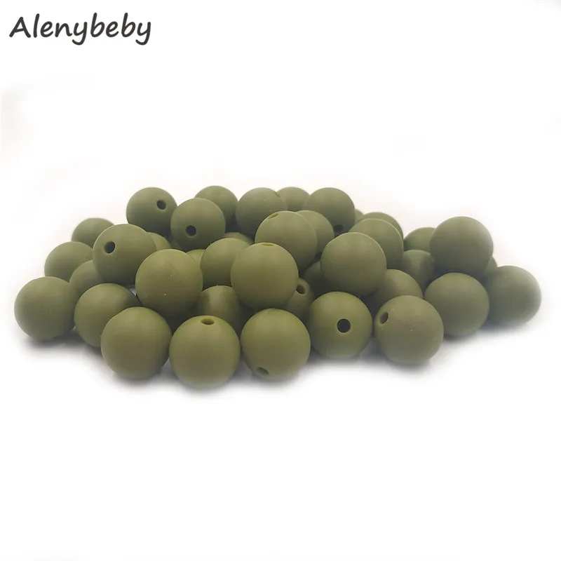 Army green 100 шт Силиконовые Круглые бусины 12 мм экологически чистый сенсорный детский аксессуар для прорезывания зубов пищевой мамы кормящих DIY Ювелирные изделия Детские трофеи - Цвет: Army green