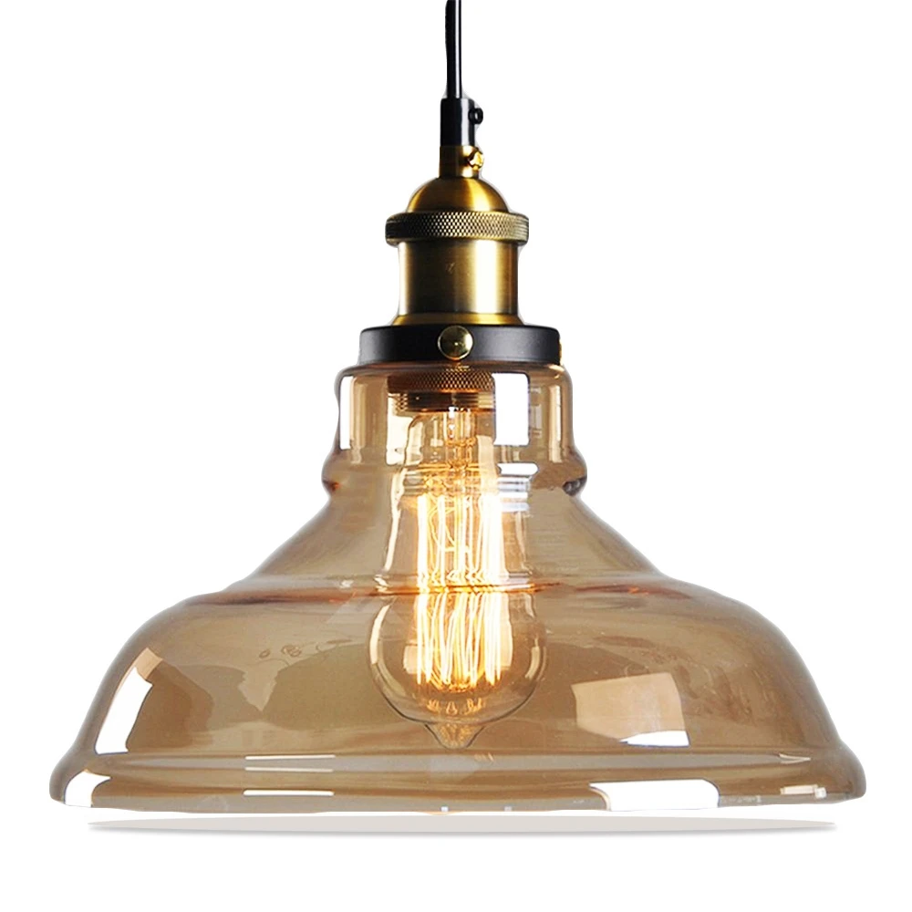 Amber Antique brass brushed smoke gray industrial glass pendant lights Edison retro light fixture ceiling lamp dining light - Цвет корпуса: Amber