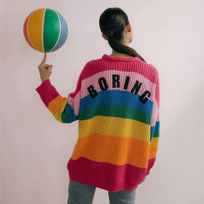 Женские кардиганы в радужную расцветку брендовые вязаные свитера полоску cws0028-5 |