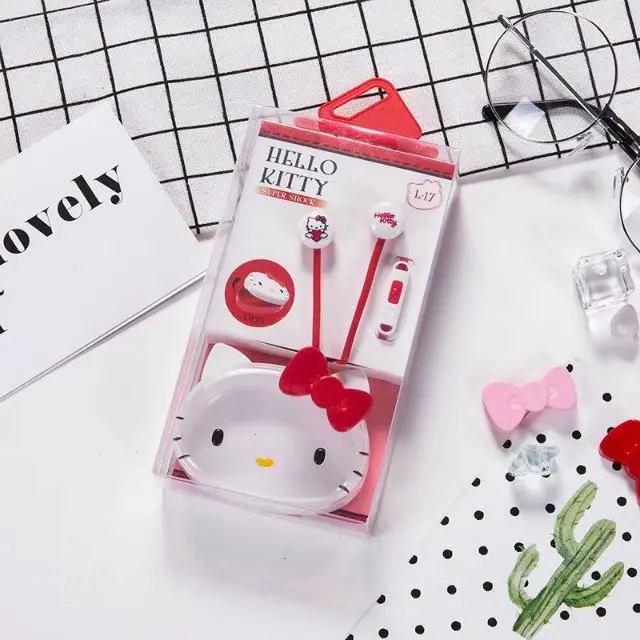 Цвет: желтый Милые розовые 3,5 мм стерео наушники-вкладыши hello kitty с микрофоном для телефонов с коробкой для хранения - Цвет: Цвет: желтый