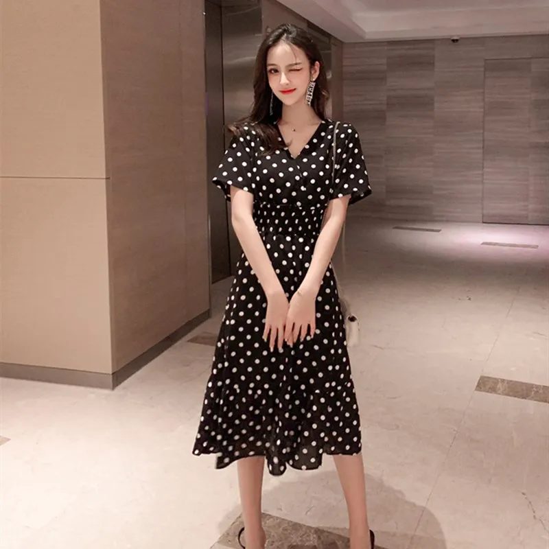 Женское Повседневное платье в горошек А силуэта элегантное офисное с