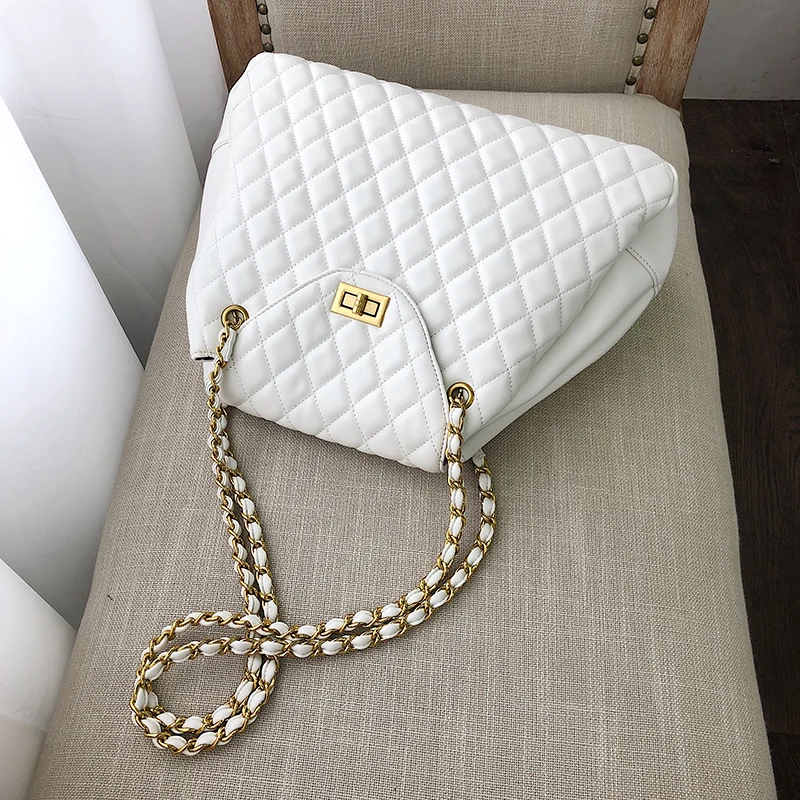 White large Классическая женская сумка Lingge,, модная новинка, высокое качество, из искусственной кожи, женская дизайнерская сумка, с замком, на цепочке, на плечо, сумка-мессенджер - Цвет: White large