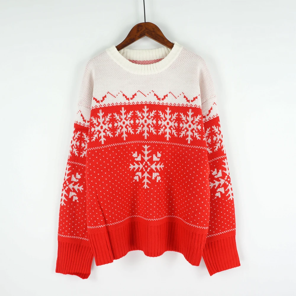 Женский винтажный свитер с принтом снежинки вязаный джемпер длинным рукавом