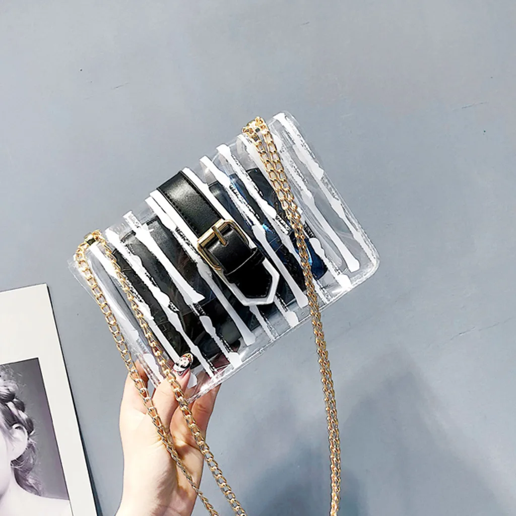 Женская сумка мессенджер в полоску через плечо женская прозрачная с пряжкой и