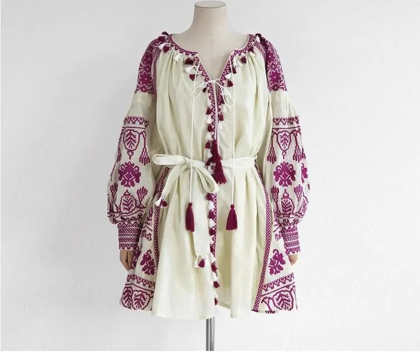 YACKALASI богемное длинное платье розовое с поясом Vestido свободное хлопковое вышитое