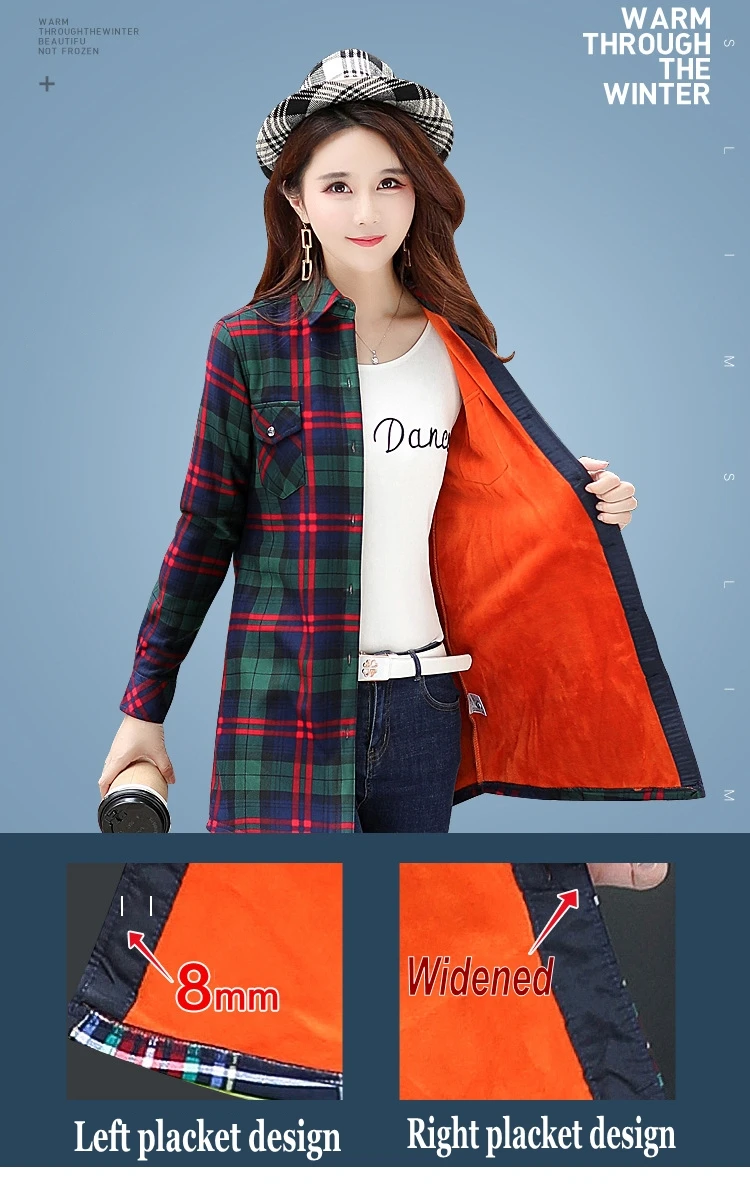 Женские осенние зимние теплые блузки, топы, длинная рубашка Blusa Camisa Femininas, хлопковая с длинным рукавом, толстая бархатная фланелевая рубашка в клетку XXXL
