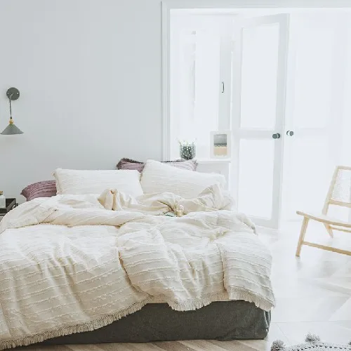 bedding set 1 Хлопок, с кисточками, кремовый цвет, корейский комплект постельного белья, роскошный, queen king size, пододеяльник, простыня, простыня, набор, parure de lit - Цвет: bedding set 1