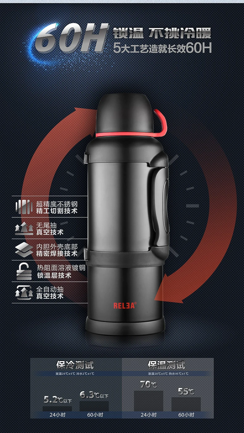 4l/2.8l термос-бутылка с семейным чайником, открытый двухслойный термос из нержавеющей стали с вакуумной изоляцией