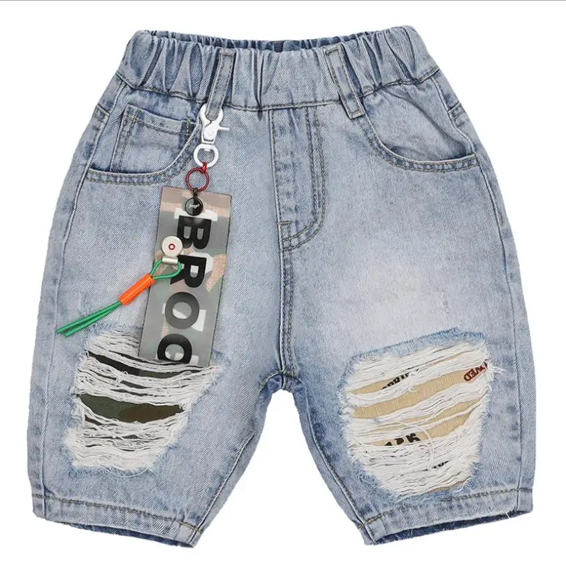 Весна лето 2019 новые модные джинсовые шорты с дырками для мальчиков повседневные