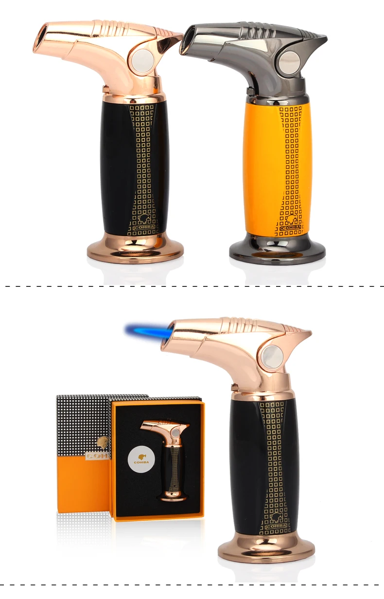 COHIBA сигарный фонарь, зажигалка, настольный пистолет, металлические газовые зажигалки с бутаном, ветрозащитная струйная зажигалка, зажигалка для сигар, инструменты W/Подарочная коробка