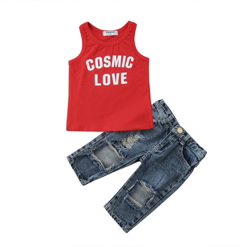 Крутой красный жилет с надписью для маленьких девочек топ без рукавов + штаны