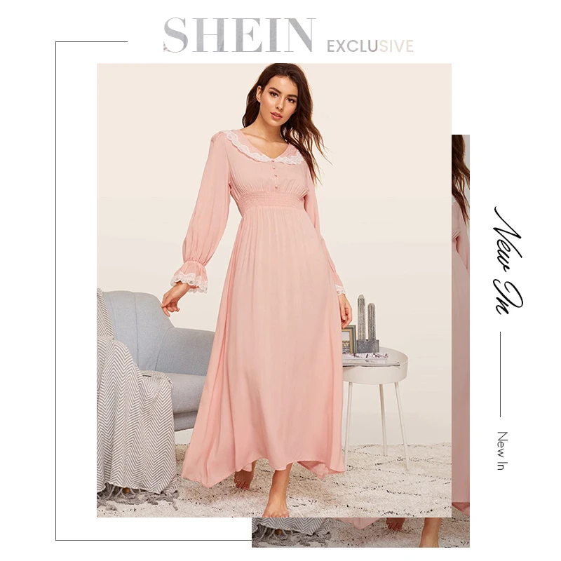 SHEIN Вечернее Платье С Оригинальным Рукавом И Кружевной Отделкой, Вечернее Платье С Длинным Рукавом