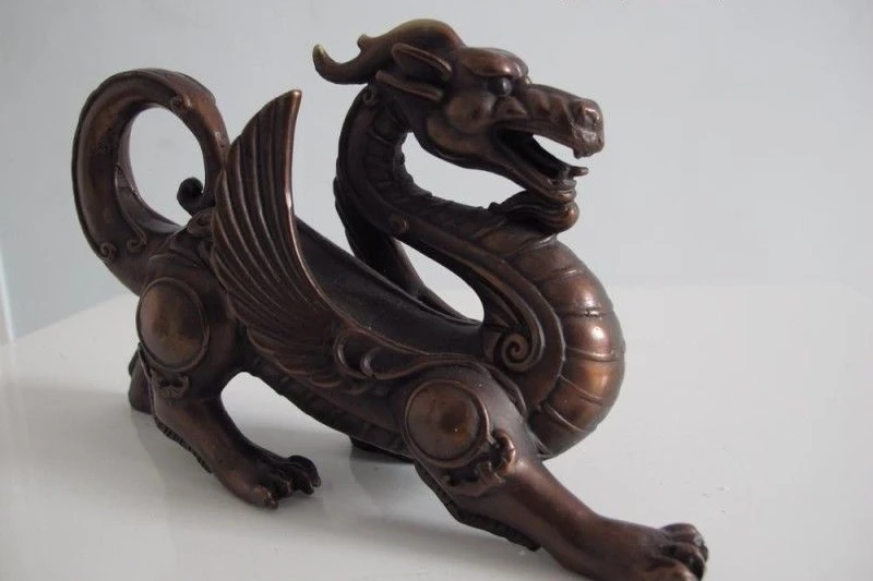Chinese exquisite pure Red bronze copper statue fengshui fly beast lucky dragon | Дом и сад