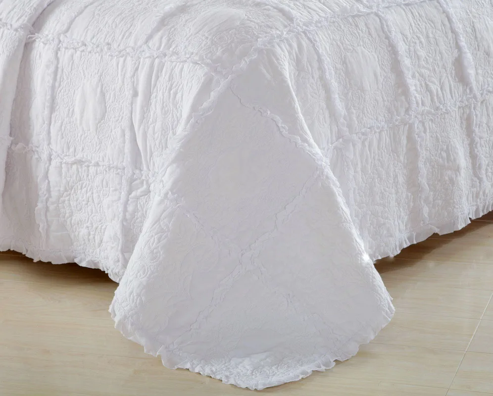 Белое покрывало на кровать комплект из 3 предметов Хлопковое одеяло с вышивкой