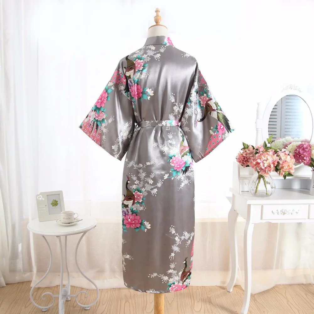Женское шелковое атласное длинное свадебное платье для невесты, подружки невесты, цветочное кимоно, женское банное платье, большой размер, пеньюар, женский сексуальный халат