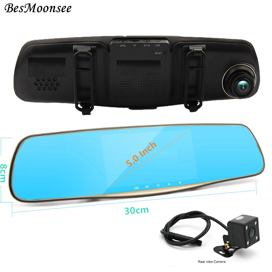 BesMoonsee 5 &quotзеркало заднего вида Full HD1080P Автомобильный видеорегистратор камера