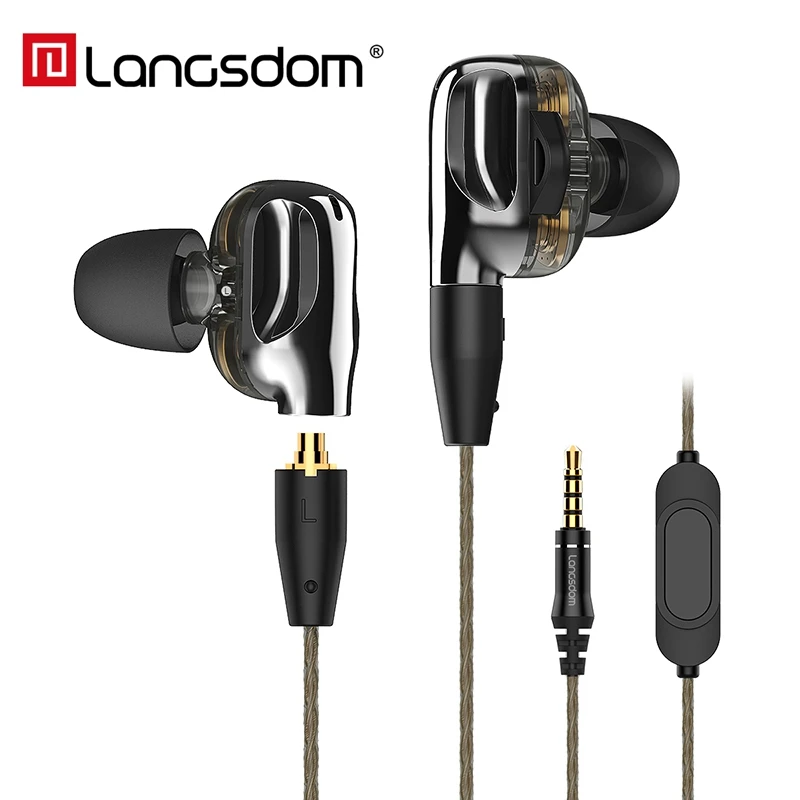 Langsdom D5 наушники с двумя драйверами Hi Fi стерео в ухо auriculare съемная гарнитура