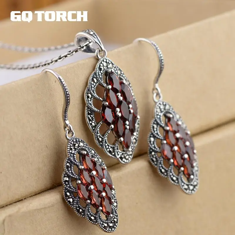 Женские серьги из серебра 925 пробы с натуральным красным гранатом|fine jewelry|pendant