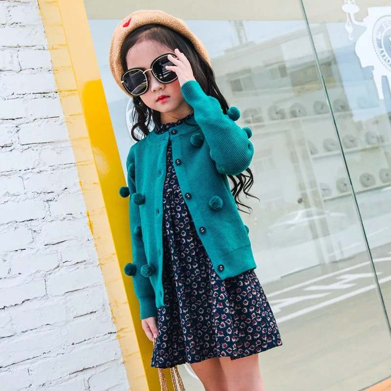 Girls Cardigan Autumn Winter Kids Girls Sweaters Pompom Knitted Toddler Girl Winter Clothes Sweater Coat Girls Outerwear