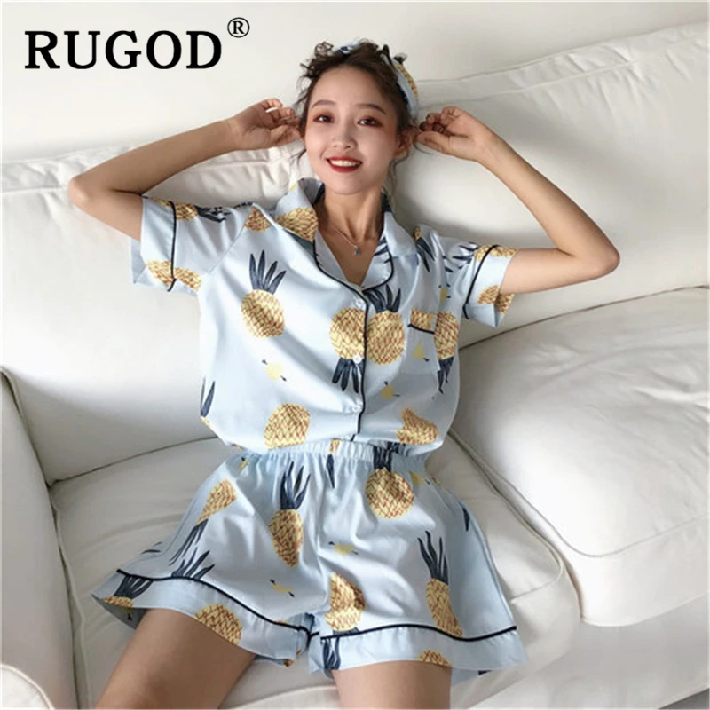 Женский Атласный пижамный комплект RUGOD одежды для сна с отложным воротником и