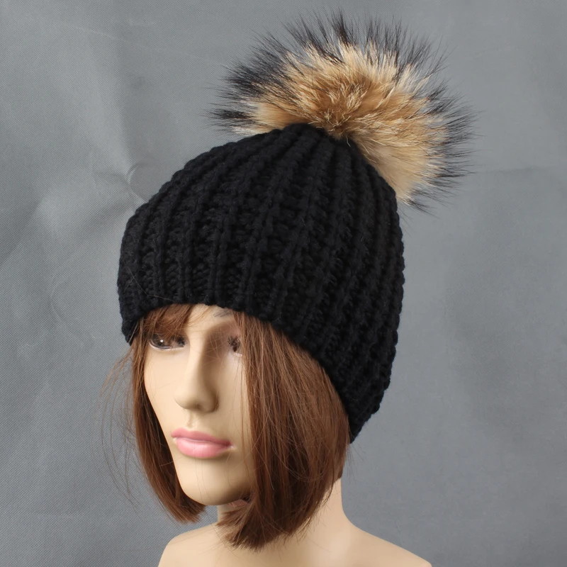 Осенняя шапка для женщин зимние шапки натуральный мех енота меховая с вязаным