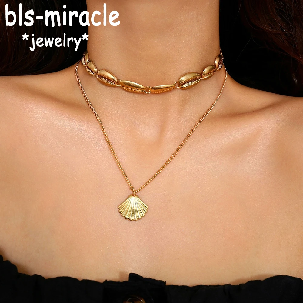 Bls-miracle Boho Sector Подвеска Ожерелье s для женщин оболочка винтажное украшение для чокера ожерелье Ювелирное Украшение с морскими мотивами эффектный вечерние подарки