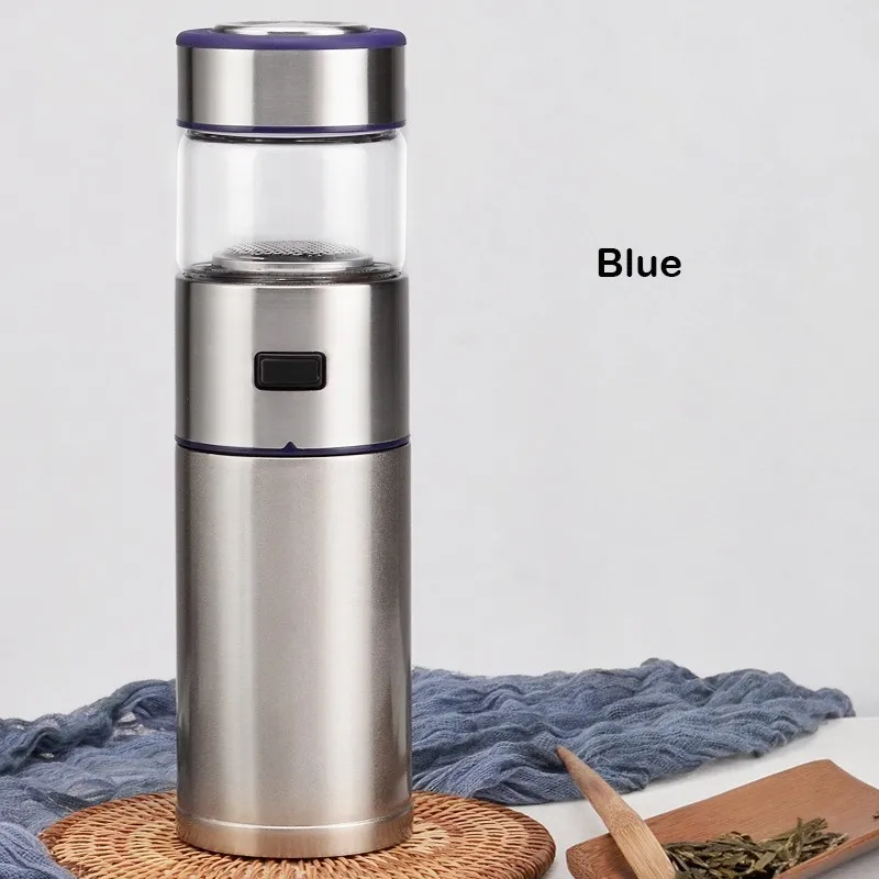 B Blue Стеклянная бутылка для чая с двойными стенками, разделительная бутылка с заваркой, деловой подарок, стеклянные бутылки для воды из нержавеющей стали с чайным фильтром - Цвет: B Blue
