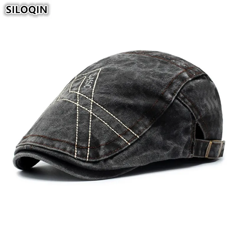 

SILOQIN Snapback Cap Men's Denim Berets Hat Adjustable Size Male Bone Fashion Tongue Caps 2019 New Dad's Letter Embroidery Hats