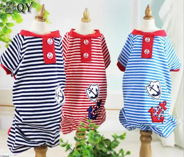 Моряк полосатый комбинезон для собак Одежда питомцев пижамы кошек Йоркширский