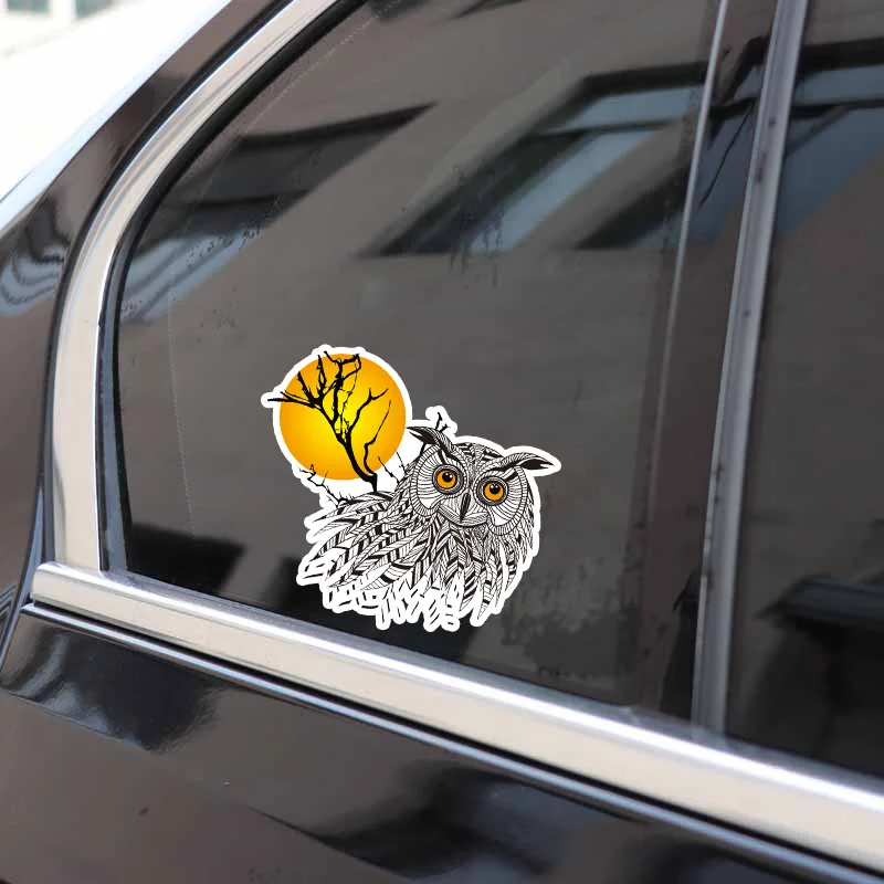 

YJZT 14.5CM*12.7CM Creative Halloween Moon Owl PVC High Quality Car Sticker 11-01357