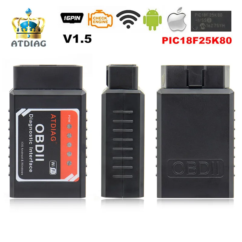 Чип ATDIAG PIC18F25K80 Super OBD OBD2 ELM327 WIFI V1.5 аппаратные средства работающие на Android/iOS для
