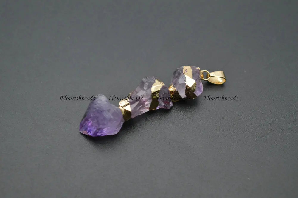 

New Design Three Layer Natural Amethyst Stone Nugget Pendant Fashion Jewelry