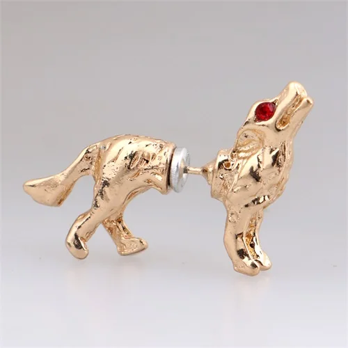 Gold Wolf 1 пара, модные 18 видов стилей, золотые, серебристые, черные, 3D, милые собаки, динозавры, свиньи, гориллы, кролика, волка, животные, серьги-гвоздики для женщин, девушек, ювелирные изделия - Окраска металла: Gold Wolf