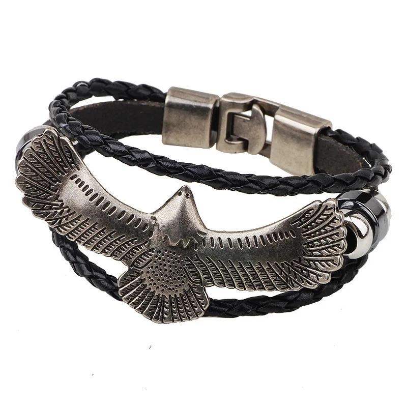 Genuine Leather Eagle Bracelet for Best Friends Alloy Braclet For Male Hand Cuff Braslet Femme Pulseira De Couro Turkish Jewelry | Украшения