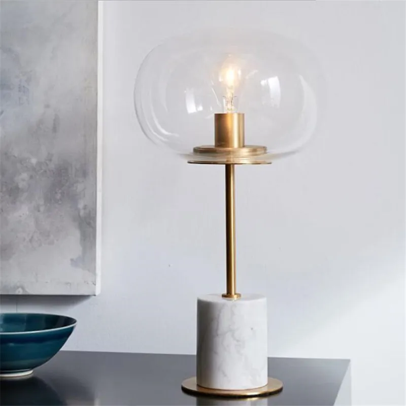 Современная Скандинавская простая стеклянная Настольная лампа с мраморной
