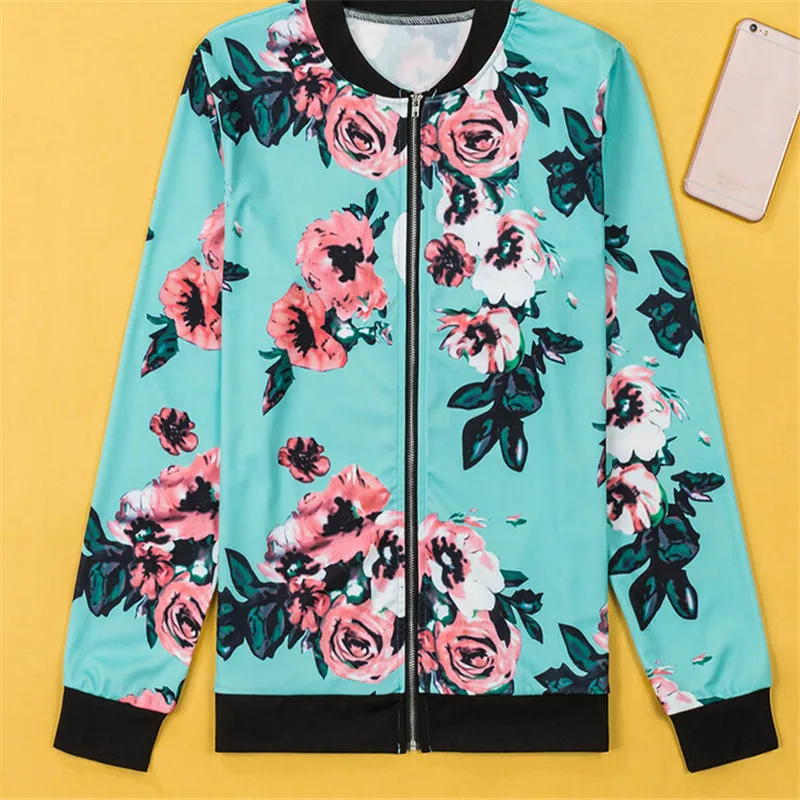 Женская куртка бомбер винтажная с цветочным принтом на молнии|floral bomber|bomber coatjackets
