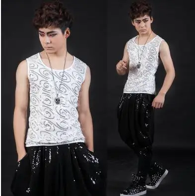 

2020 Personality sequins Singer stage men's vest men brand roupas masculinas sexy tank 1 camisetas regatas 3XL Customizable