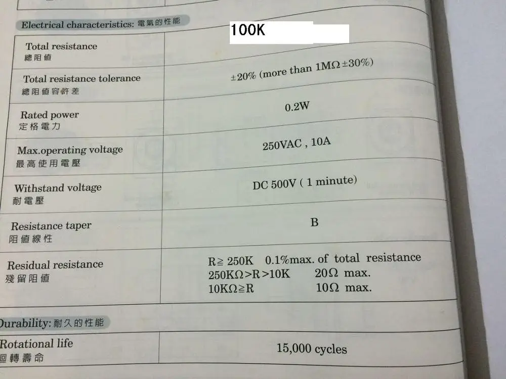 Оригинальный новый 100% R16R2S B100K переключатель потенциометра B104 регулятор