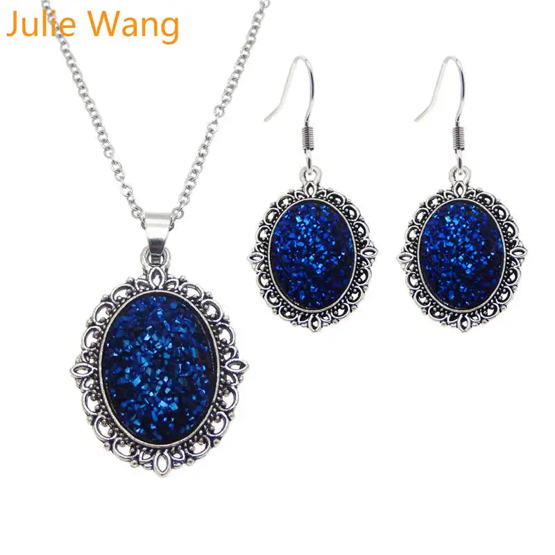 Julie Wang овальная смола искусственный кабошон ожерелье серьги набор подвески из