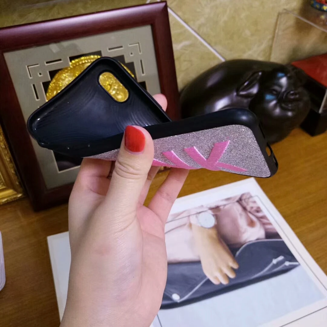 Luxury Brand Glitter 3D Embroidery PINK Love heart Case for iPhone 6 6s 7 8 plus X XR XS Max Fashion Hot Pink Cute Phone cover |